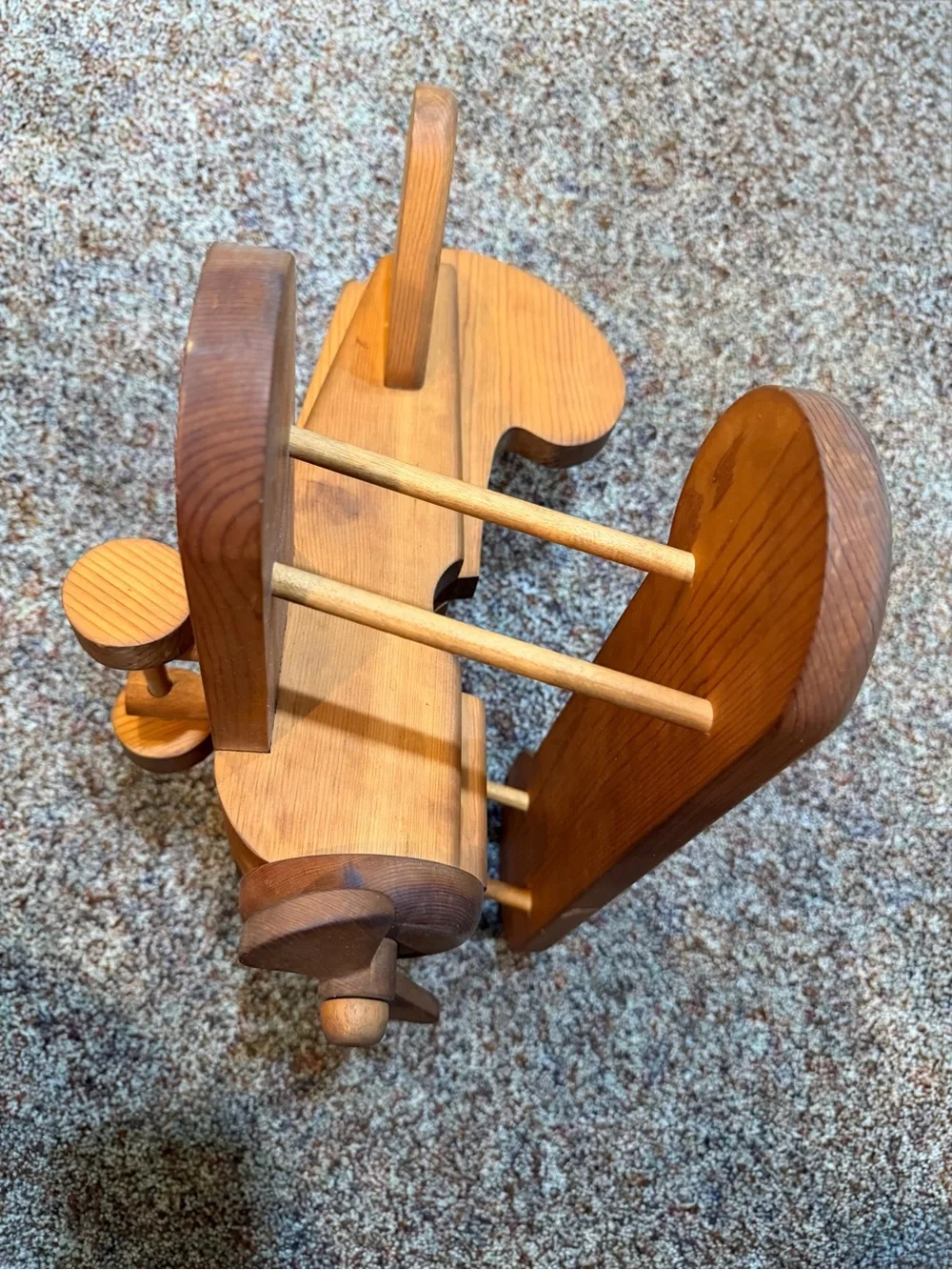 Handcrafted Wooden Biplane Toy - Natural Wood -5” Wingspan